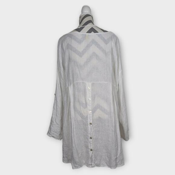 Terzo Millennio White 100% Linen Tunic Top Flowy Boxy Long Sleeve Size 1X - Picture 2 of 8